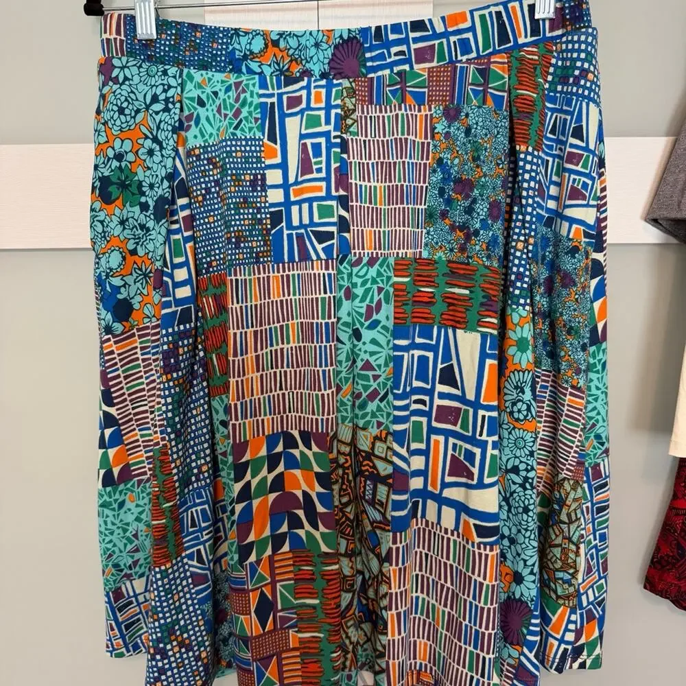LuLaRoe Madison Multicolor Patchwork Geometric Floral Skirt XL